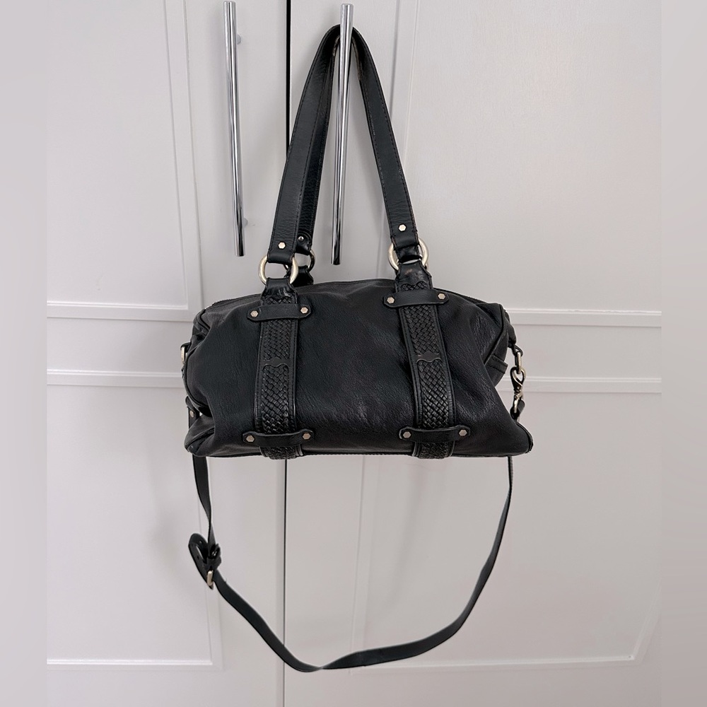 COLE HAAN, genuine leather handbag, black w. gold